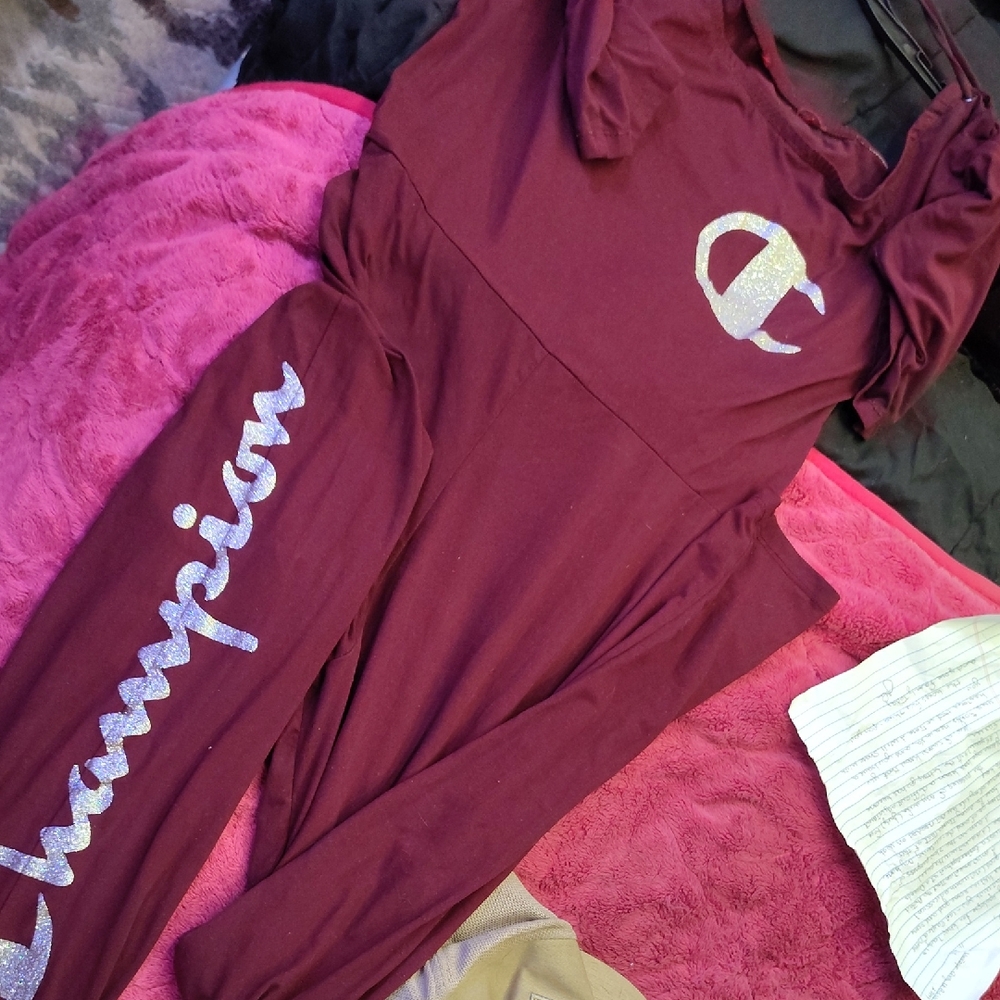 Champion Maroon Outfit with Glitter Logo